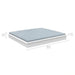 A bed frame with a light blue mattress shown on a white background, with dimension lines and labels indicating height, width, and depth measurements.