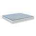 A square platform bed frame with a light blue mattress or cushion top, shown at an angle on a plain white background.