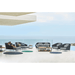 Boxhill's Mega Modern Outdoor Right Module Daybed lifestyle image with Mega Modern Outdoor 2-Seater Sofa, 2 Mega Modern Outdoor Lounge Chair, 3 Level Coffee Table with Teak Top, and a couple sitting down reading a book