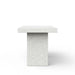 Side-view of white textured concrete rectangular outdoor counter table on a plain white background