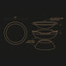 Technical line drawing on a dark background showing the dimensions and layered construction of a round cookware piece, with labels including 21 inches and high temp powder coated steel plus high heat matrix GFRC.