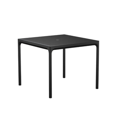 Square black outdoor metal dining for patio dining on a solid white background