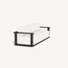 Rectangular upholstered sofa in white with a black frame and sleek legs, designed for comfortable outdoor lounging