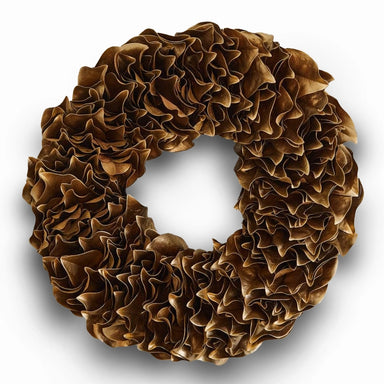 Gold lacquer wreath with glossy finish on a white background.