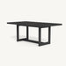 A table featuring a sleek black ceramic top supported by a sturdy aluminum base.
