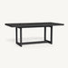 A table featuring a sleek black ceramic top supported by a sturdy aluminum base.

