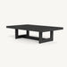 A modern aluminum frame coffee table with a black ceramic table top surface and a square base design.