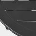Close-up of a black round aluminum coffee table showcasing its smooth surface and sleek design.