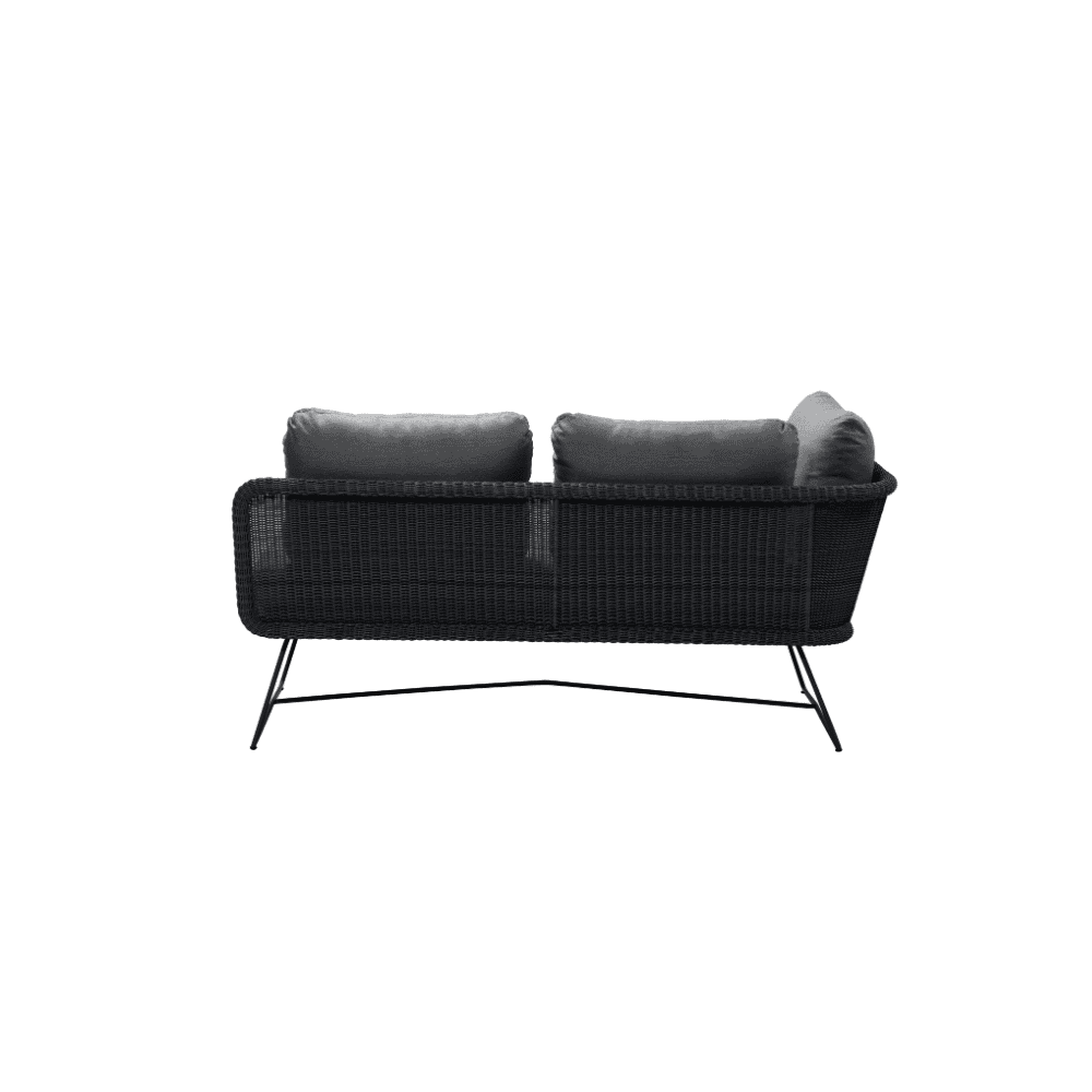 Boxhill's dark grey right sectional patio outdoor 2-seater Horizon sofa with grey cushion, back view on white background