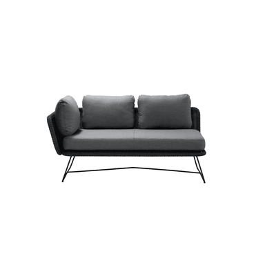 Boxhill's dark grey right sectional patio outdoor 2-seater Horizon sofa with grey cushion, front view on white background