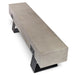 Gray concrete patio bench with black steel legs on a pure white surface