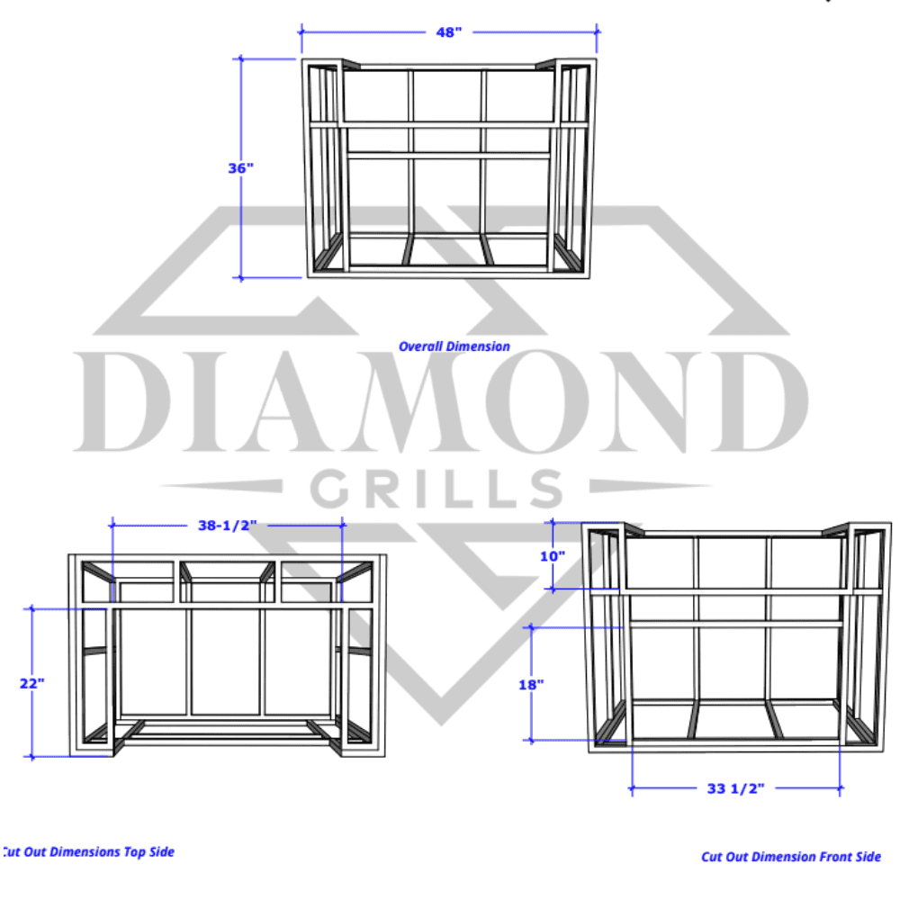 Diamond Stainless Outdoor Kitchen Kit 4 Island Cutout 42 Specs
