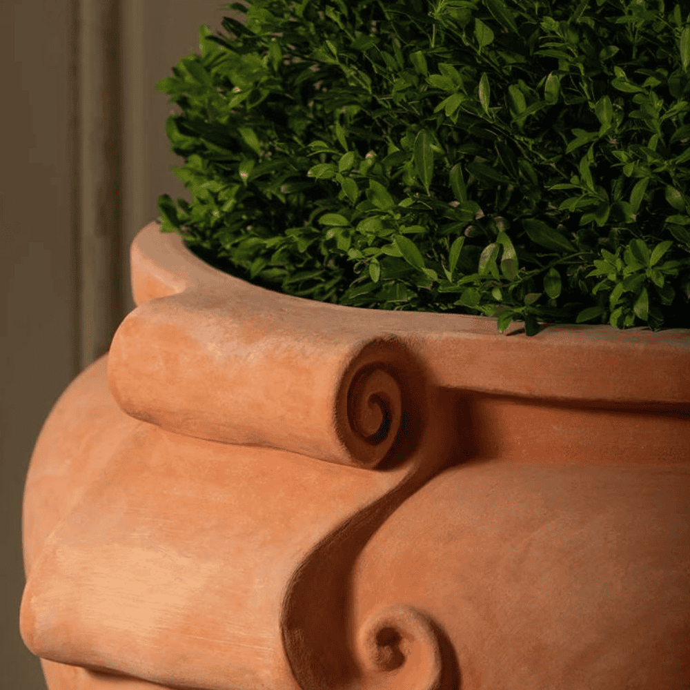 Italian Terracotta Cache Vase handle close up