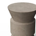 Gray speckled outdoor side table or stool with geometric shapes on a white background