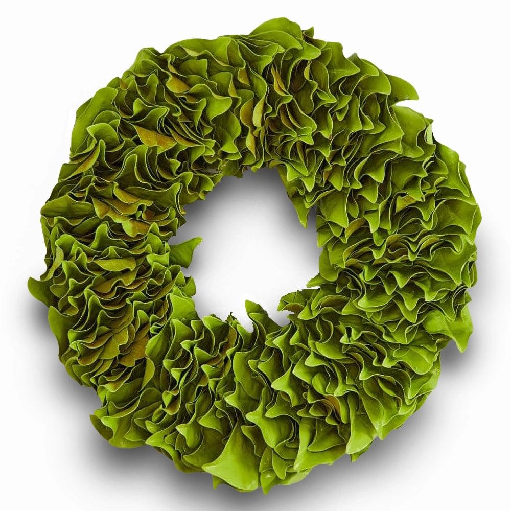 Decorative bright green lacquer wreath with glossy finish