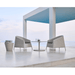Boxhill's Kingston Outdoor Footstool | Side Table lifestyle image with Kingston Outdoor Stackable Lounge Chair and a round table at poolside beside the stairs