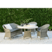 Boxhill's Lansing Outdoor Lounge Chair Taupe lifestyle image with Lansing Outdoor 2-Seater Sofa and  Lansing Outdoor Round Dining Table at patio