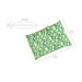 A rectangular throw pillow with a green and white tropical leaf pattern, shown with dimension lines and labels indicating its side view measurements of 9.5 in x 68 in x 44 in.
