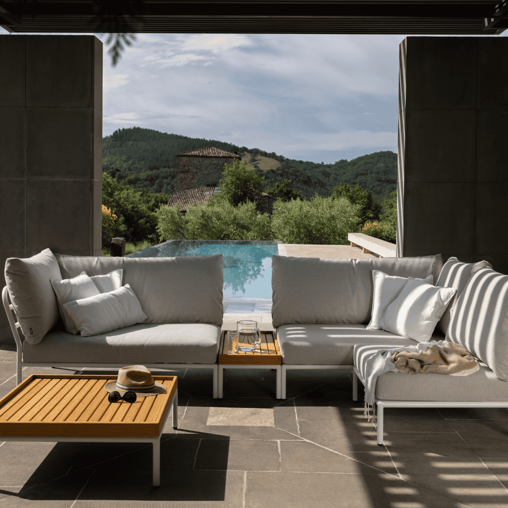 Boxhill's LEVEL Outdoor Lounge Sofa, Right Corner Lifestyle Image