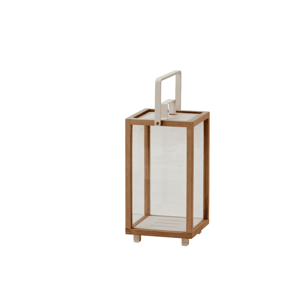 Boxhill's Lighthouse Outdoor Large Teak Lantern for Candles | Set of 2, Small with White Aluminum