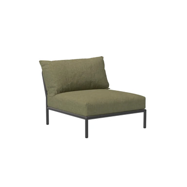 Olive green outdoor lounge chair with dark gray aluminum frame on a white background