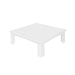 A low square white table with four legs, shown from an elevated perspective on a solid white background.