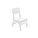 A small white resin chair with a slatted backrest and seat, shown on a plain white background.