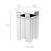 White square outdoor trash can with dimension annotations showing 27.5 in (70 cm) top width and 44 in (112 cm) height, on a light gray background.