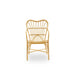 Natural rattan outdoor dining armchair featuring an open slatted back, woven seat and curved arms.