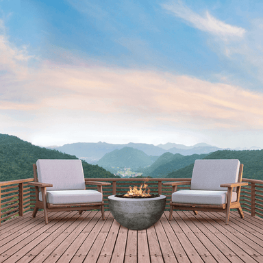 Moderno 3 outdoor concrete round fire bowl is a 30" diameter fire bowl in a terrace.