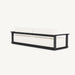 Rectangular upholstered sofa black aluminum frame and white with cushion, rear view showing clean modern frame