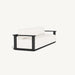 Rectangular upholstered sofa in white with a black frame and sleek legs, designed for comfortable outdoor lounging