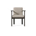 A modern aluminum barrel dining chair with a hard black frame and with a quick dry upholstered seat for added comfort.