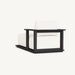 Rectangular outdoor chaise lounge in black aluminum frame with white seat cushion, fixed design, rear view