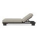 Rectangular outdoor chaise lounge in beige fabric with bronze aluminum base, adjustable backrest, side view