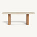 Marble-top table with wooden legs on a white background