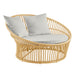 Natural rattan outdoor lounge chair with sunbrella sailcloth seagull cushions
