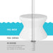 A white pool umbrella float with a central pole shown on a clean white background, with blue water-line graphics and text labels reading 'POOL WATER,' 'POOL SURFACE,' and 'IN-GROUND.'.