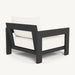 A modern black and white aluminum lounge chair featuring sleek lines and plush white cushions for comfort.