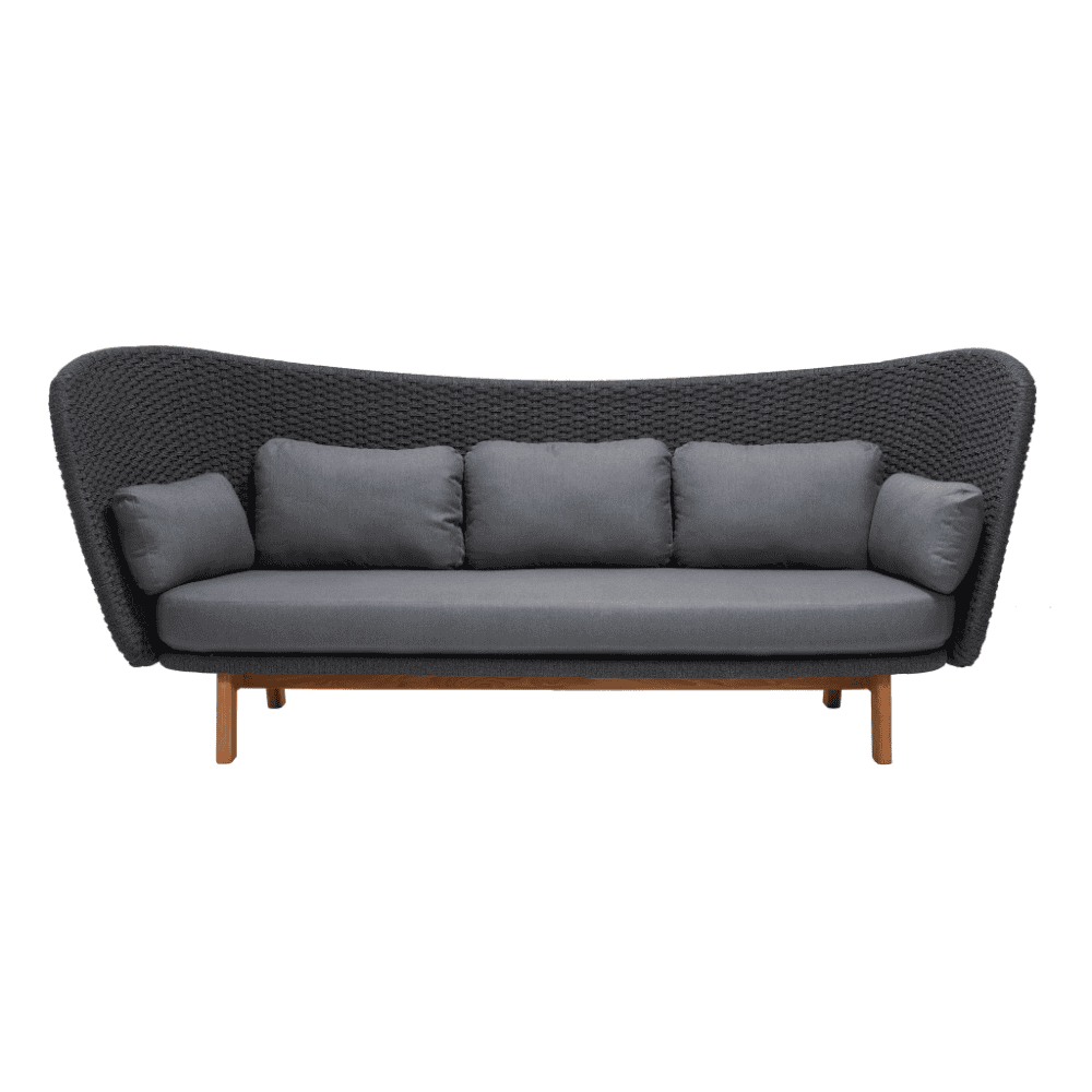 Boxhill's Peacock dark grey outdoor wing 3-seater sofa front view on white background