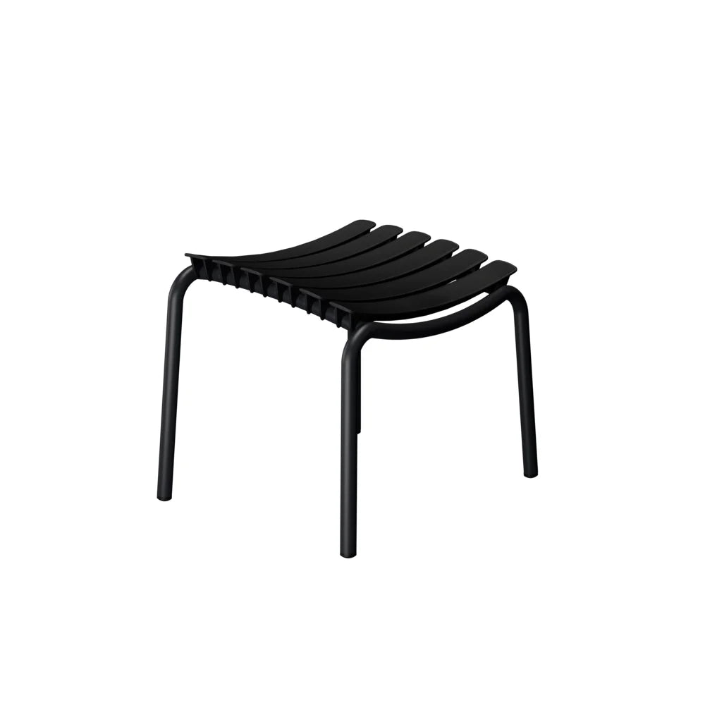 Black aluminum framed outdoor footrest on a white background