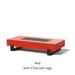 Red fire pit table with charcoal legs on a white background