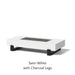 Satin white fire pit table with charcoal legs on a white background