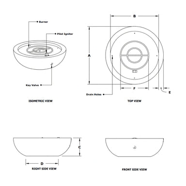 Sedona Concrete Fire Pit Bowl - Narrow Ledge Specs