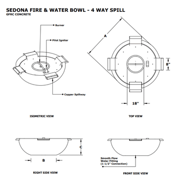 Sedona Concrete Fire & Water Bowl - 4 Way Spill Specs