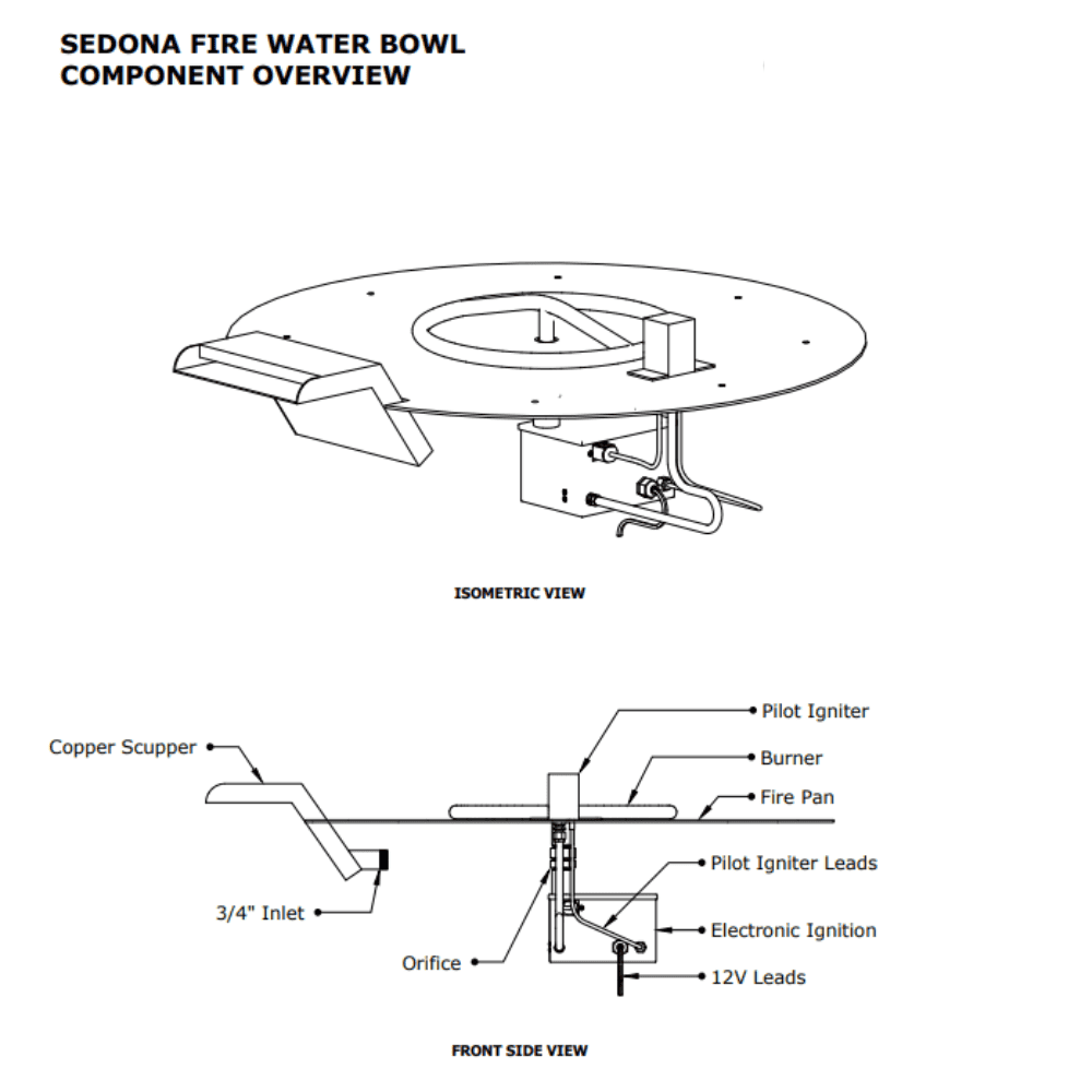 Sedona Concrete Fire & Water Bowl Specs Components