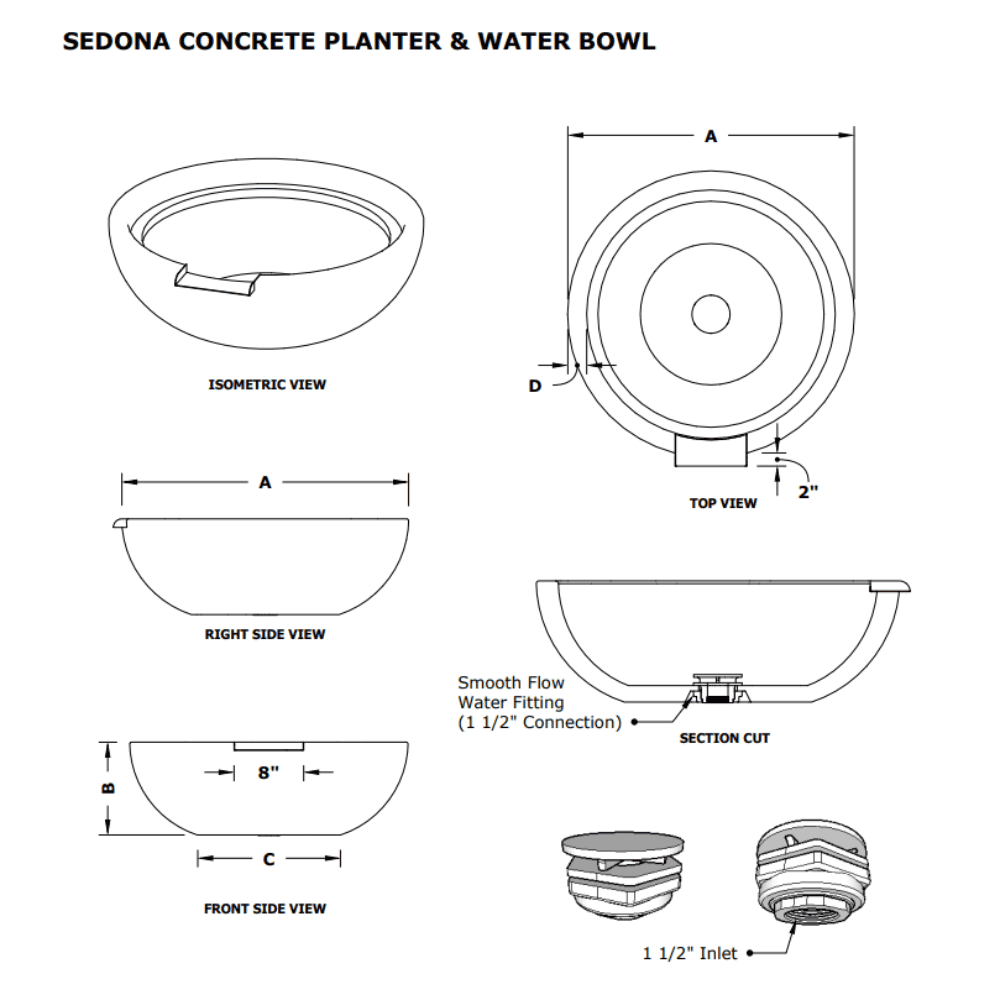 Sedona Concrete Outdoor Planter & Water Bowl Specs