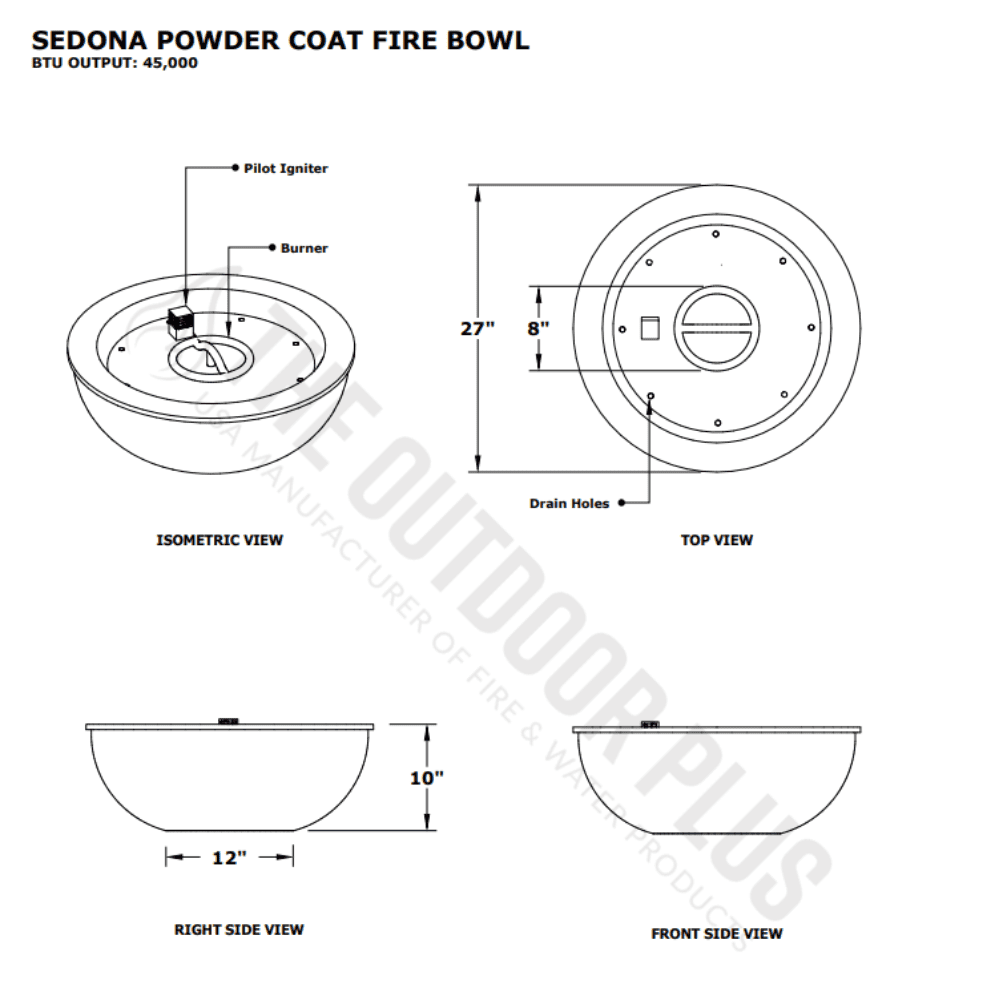 Sedona Powder Coated Fire Bowl Specs