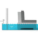 A 3D schematic diagram showing a gray lounge chair partially submerged in water, with a vertical ruler on the left indicating 10 inches (25 cm) and a label pointing to the 'DRIFT ZONE' and 'RECOMMENDED FOLD'.