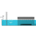 A 3D digital diagram showing a water level setup, featuring a gray rectangular substrate tray partially submerged in blue water, a drift zone indicator on the left, and a 10-inch recommended tank height.